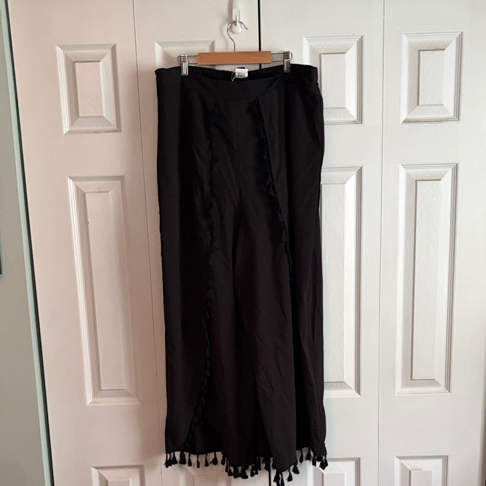 SHEIN Black Wide Leg Pants with Tassel Trim NWOT Boho